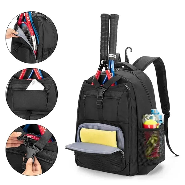 Polyester Tennis Backpack With Multi Pocket And Shoe Storage