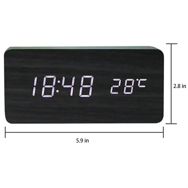 LED Wooden Digital Alarm Clock Multifunction Desk Display