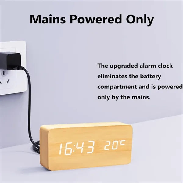 LED Wooden Digital Alarm Clock Multifunction Desk Display