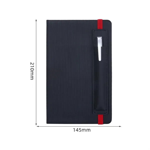 A5 Textured Notebook with with External Pen Holder Strap