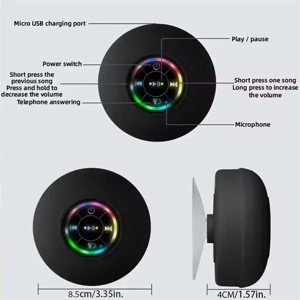 Waterproof Bluetooth Speaker with LED Light and Suction Cup