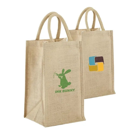 Eco-Friendly Jute Bag with Solid Front for 4 Bottles