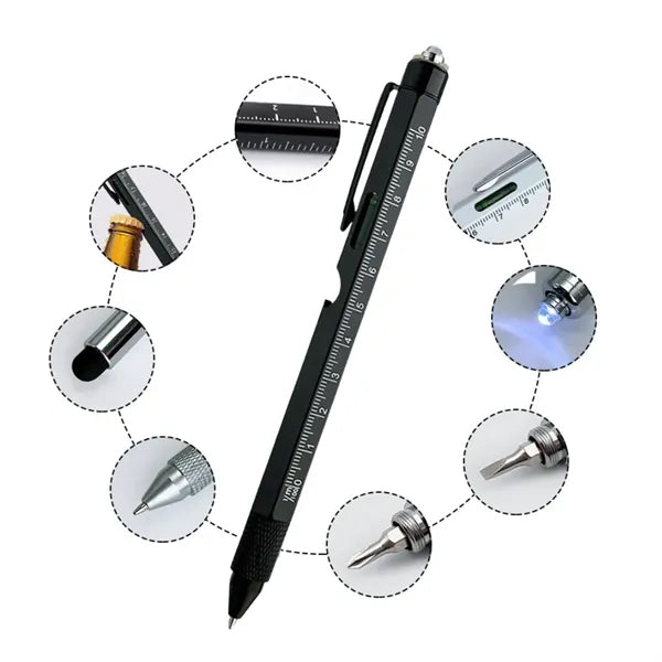 9-in-1 Metal Multi-Tool Pen with LED Light & Stylus