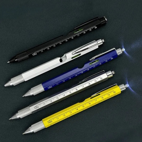 9-in-1 Metal Multi-Tool Pen with LED Light & Stylus