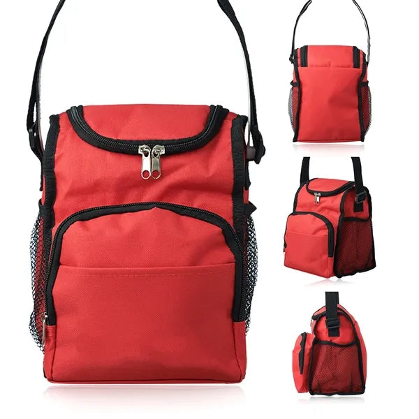 600D Polyester Tote Cooler Lunch Bag With 2 Zipper Pockets