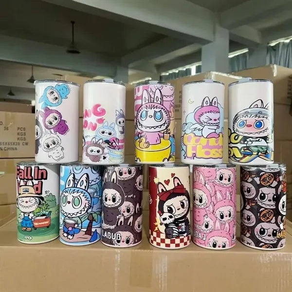 16oz Cute Labubu Travel Coffee Mug with Straw Lid