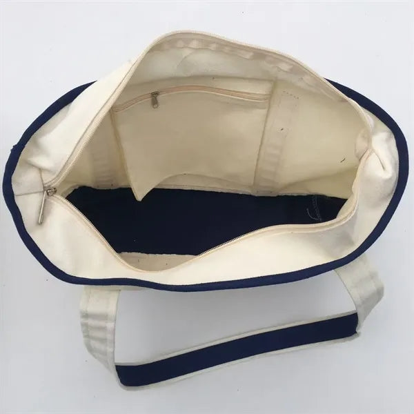 Large Capacity Canvas Shopping Bag With Zipper