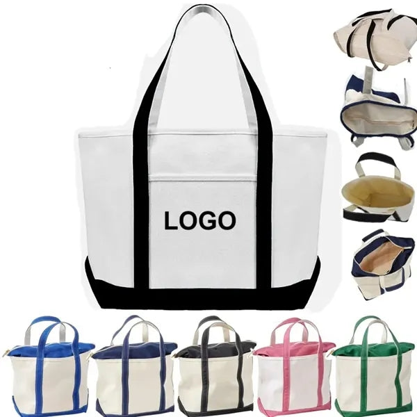 Large Capacity Canvas Shopping Bag With Zipper