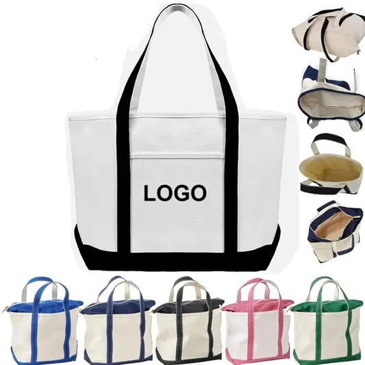 Large Capacity Canvas Shopping Bag With Zipper