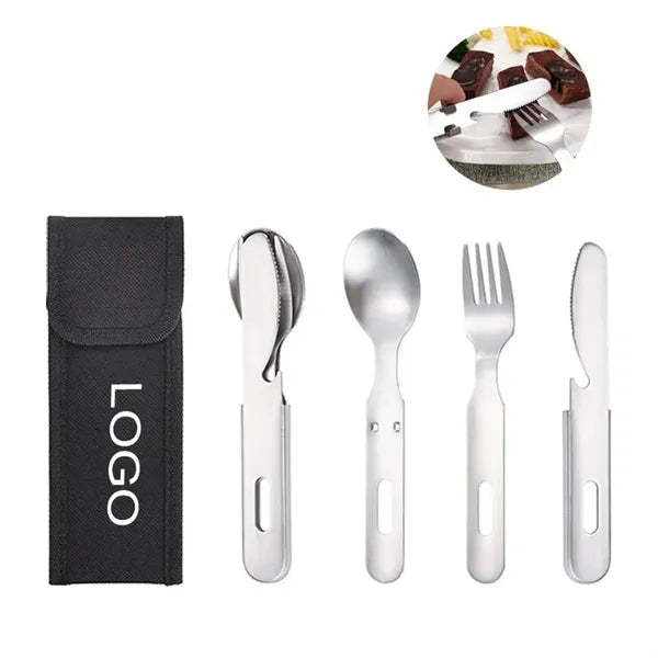 Folding Pocket Stainless Steel Fork Knife Spoon Flatware Set