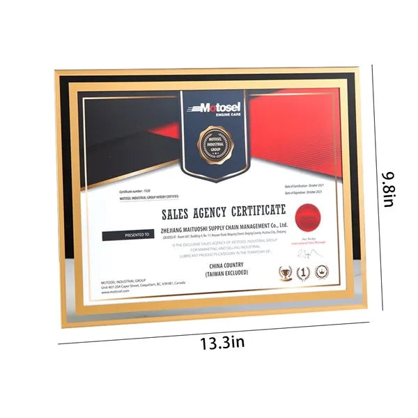 Crystal Glass Certificate Frame Size9.8"13.3"