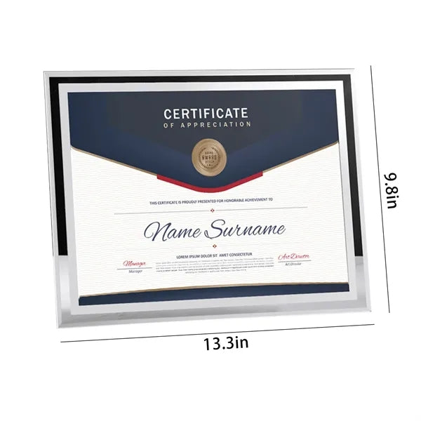 Crystal Glass Certificate Frame Size9.8"13.3"