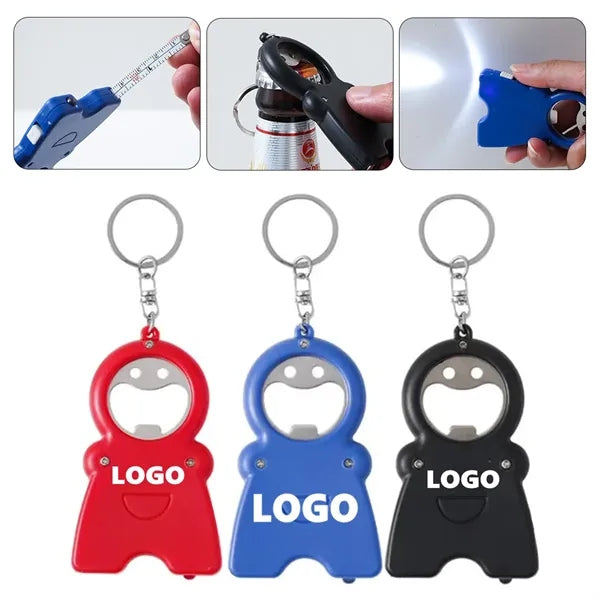 3-in-1 Keychain Tool: Tape Measure, Opener & Flashlight