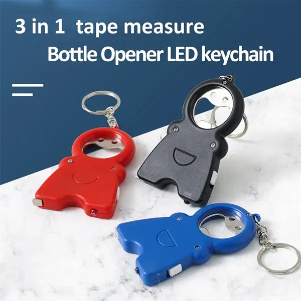 3-in-1 Keychain Tool: Tape Measure, Opener & Flashlight