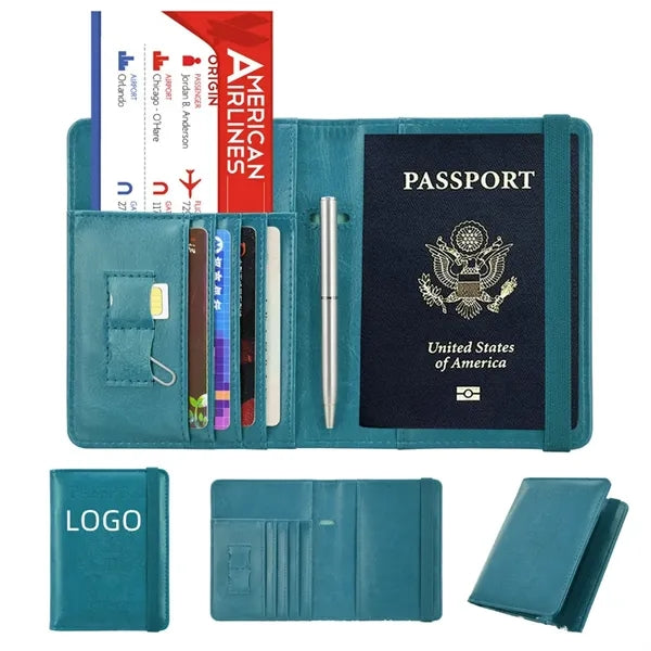 PU Leather Passport Holder Cover with Slots for Credit Cards