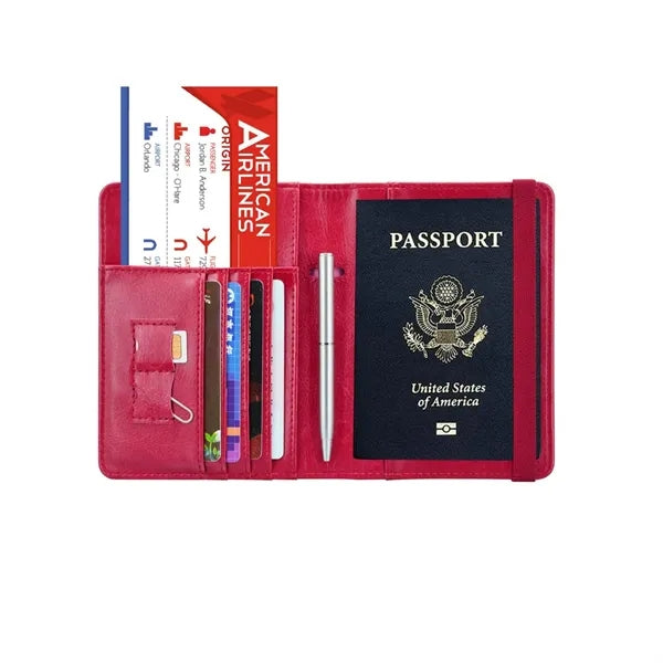 PU Leather Passport Holder Cover with Slots for Credit Cards
