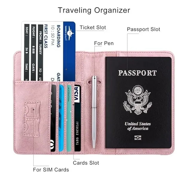 PU Leather Passport Holder Cover with Slots for Credit Cards