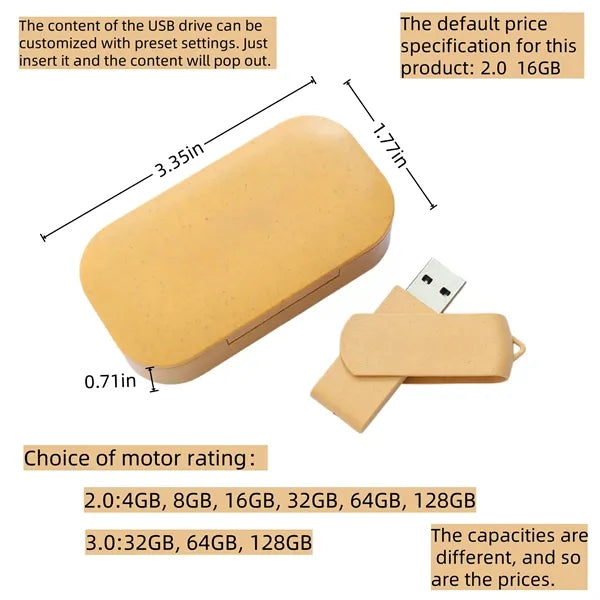 Wheat Straw 16G USB Flash Drive Set With Custom LOGO