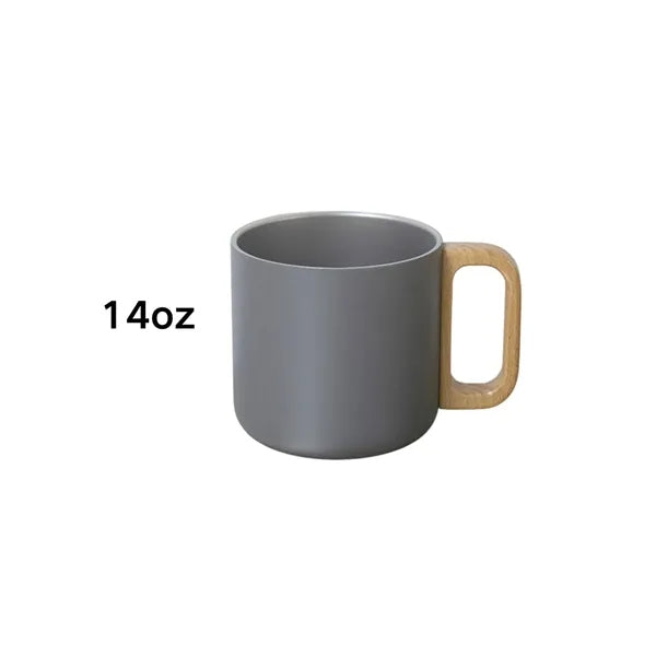 14oz Stainless Steel Double Layer Cup With Wooden Handle
