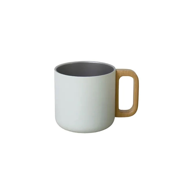 14oz Stainless Steel Double Layer Cup With Wooden Handle