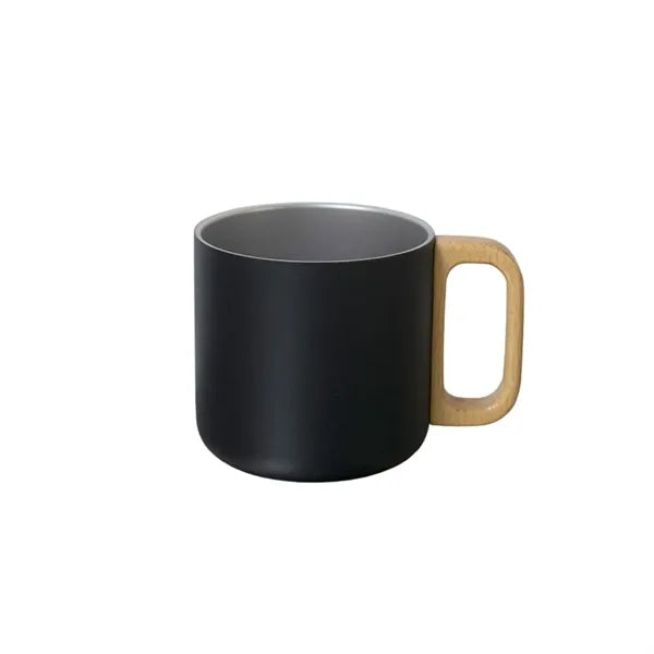 14oz Stainless Steel Double Layer Cup With Wooden Handle