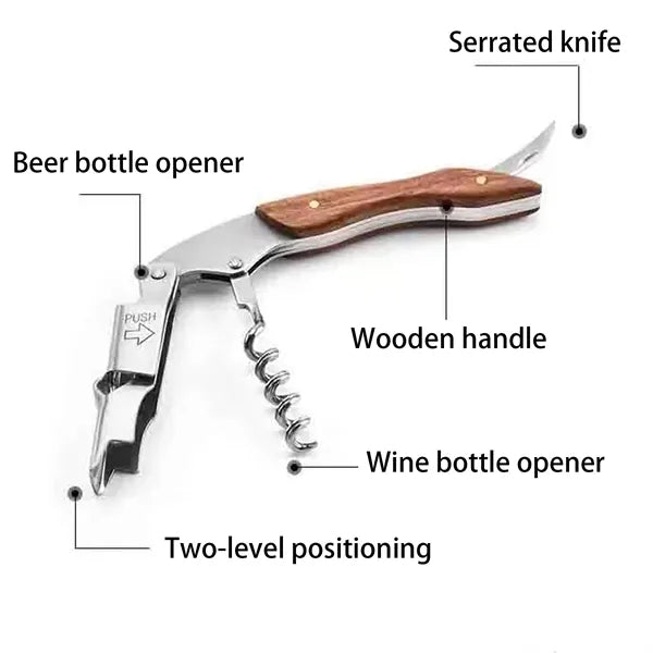 Wooden Handle Wine Opener with Stainless Steel Corkscrew