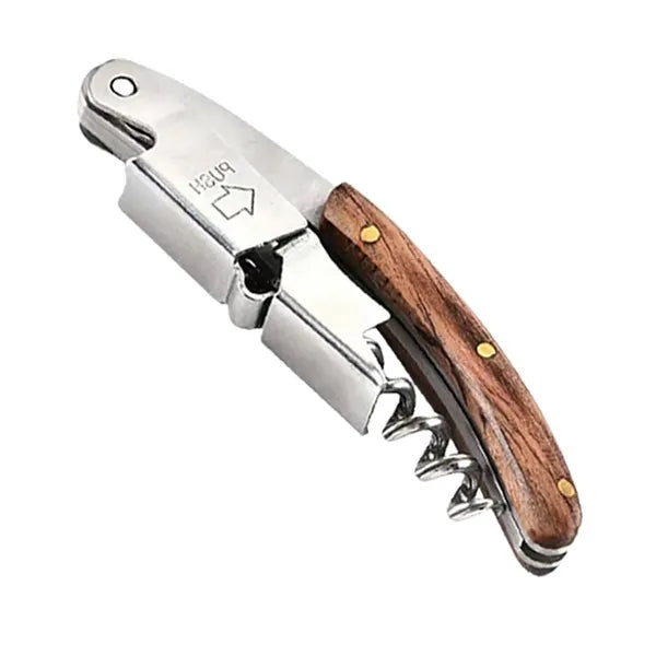 Wooden Handle Wine Opener with Stainless Steel Corkscrew
