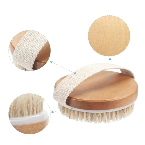 Natural Wood Bristle Dry Body Brush for Exfoliation Wellness