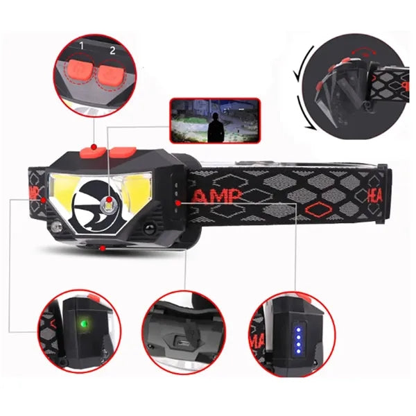 Rechargeable LED Headlamp for Outdoor Fishing Hiking Jogging