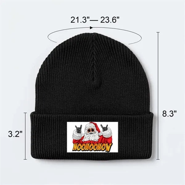 Cuffed Knit Beanie With Faux Leather Patch