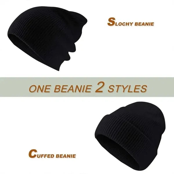 Cuffed Knit Beanie With Faux Leather Patch