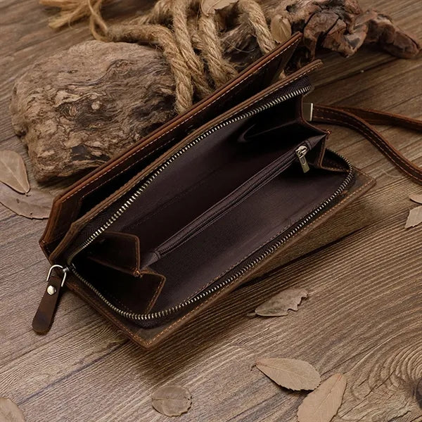 Crazy Horse Leather Multi Card Slots Lightweight Long Wallet