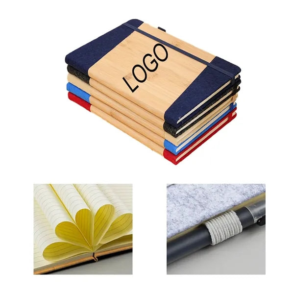 A5 Bamboo-Wood Spliced Hard-Cover 100-Sheet Natural Notebook