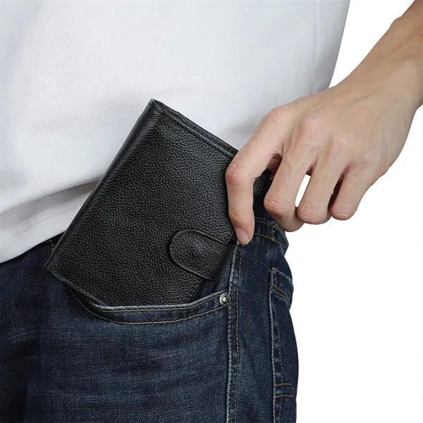 Genuine Leather Large Capacity RFID Blocking Short Wallet