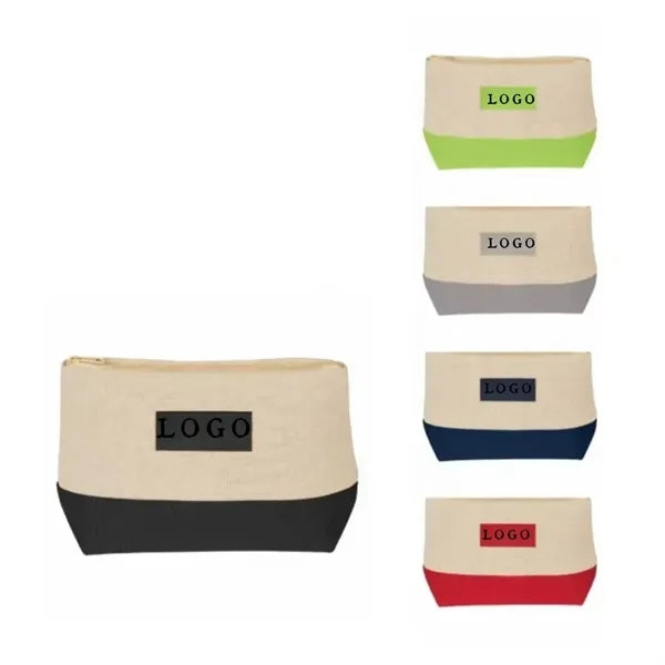 Jute Canvas Zippered Cosmetic Bag