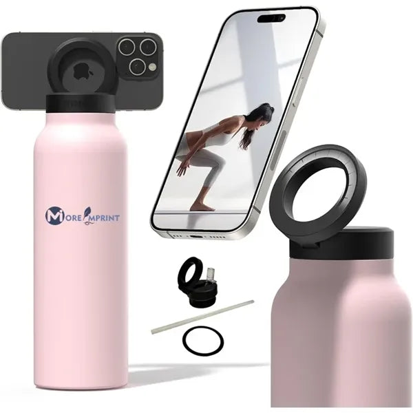 24oz Metal Magnetic Phone Holder Water Bottle W/ Straw