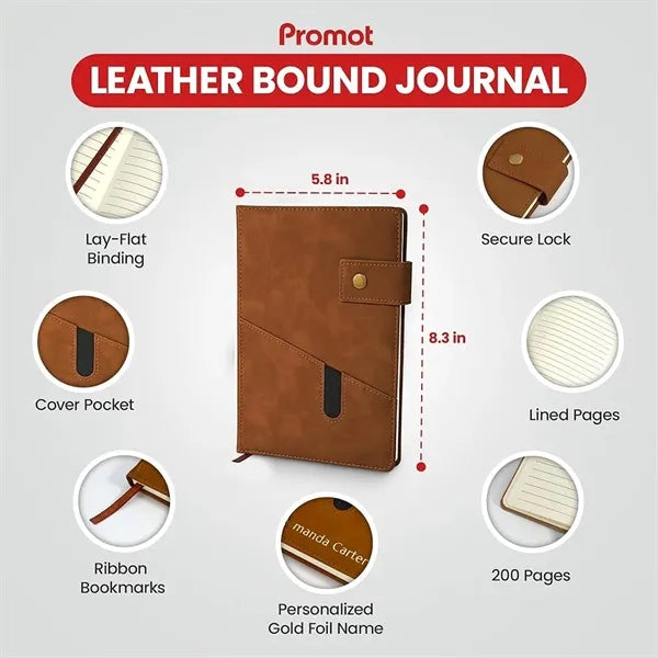 A5 Lined Leather Bound Journal for Writing
