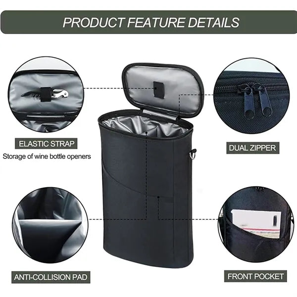 2 Bottle Insulated Leakproof Wine Carrier Cooler Bag