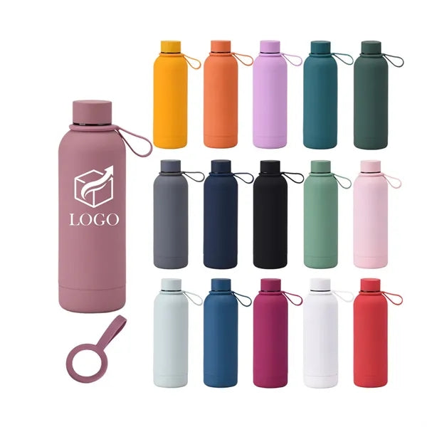 Rubber-Coated Stainless Insulated Bottle with Strap