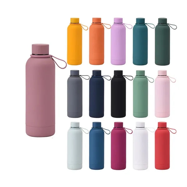 Rubber-Coated Stainless Insulated Bottle with Strap