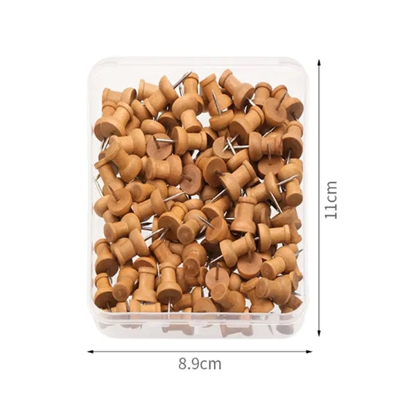 100 Pcs Natural Wooden Push Pins for Bulletin Boards Display