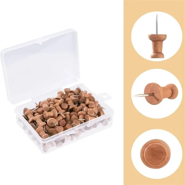 100 Pcs Natural Wooden Push Pins for Bulletin Boards Display