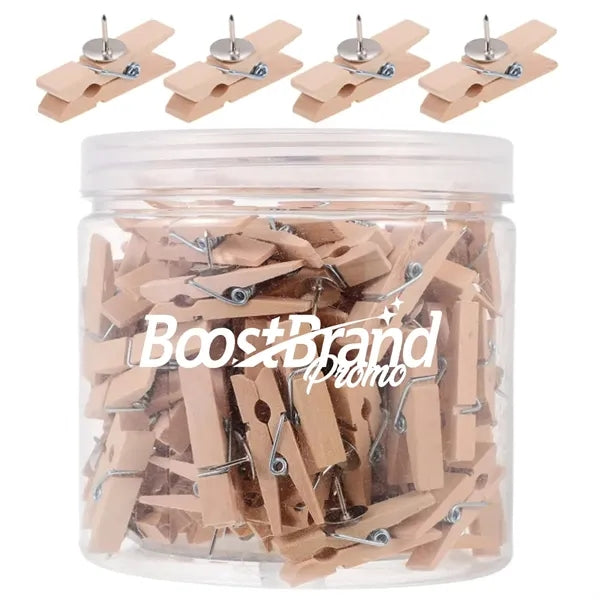 100 Pcs Wooden Clothespin Push Pin Display Craft Clip Set