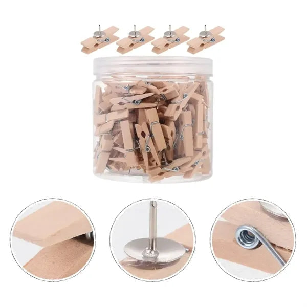 100 Pcs Wooden Clothespin Push Pin Display Craft Clip Set