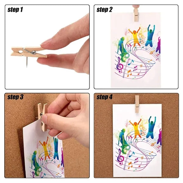 100 Pcs Wooden Clothespin Push Pin Display Craft Clip Set