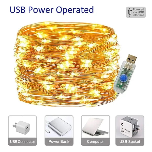 66 Feet Hanging String Fairy Lights USB Powered with Remote