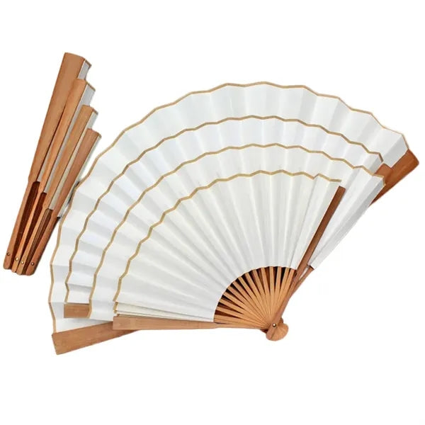 10" Natural Bamboo Rib Silk Fabric Handheld Folding Fan