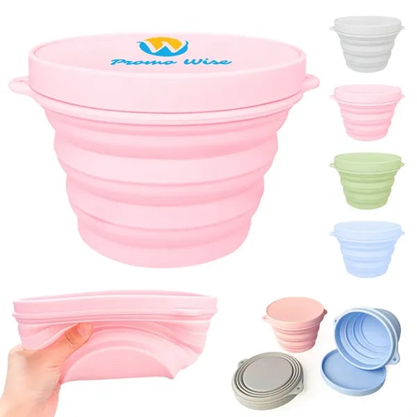 17-oz Collapsible Silicone Food Bowls with Leakproof Lids