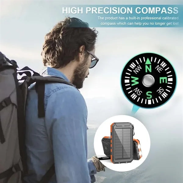 Hiking portable compass flashlight charger solar power bank