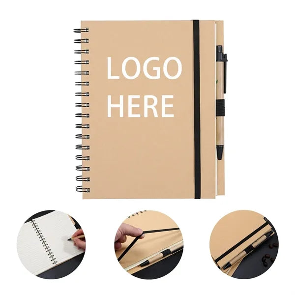 A6 Kraft Paper Coil Notebook with Pen in Holder Size4.1"5.8"